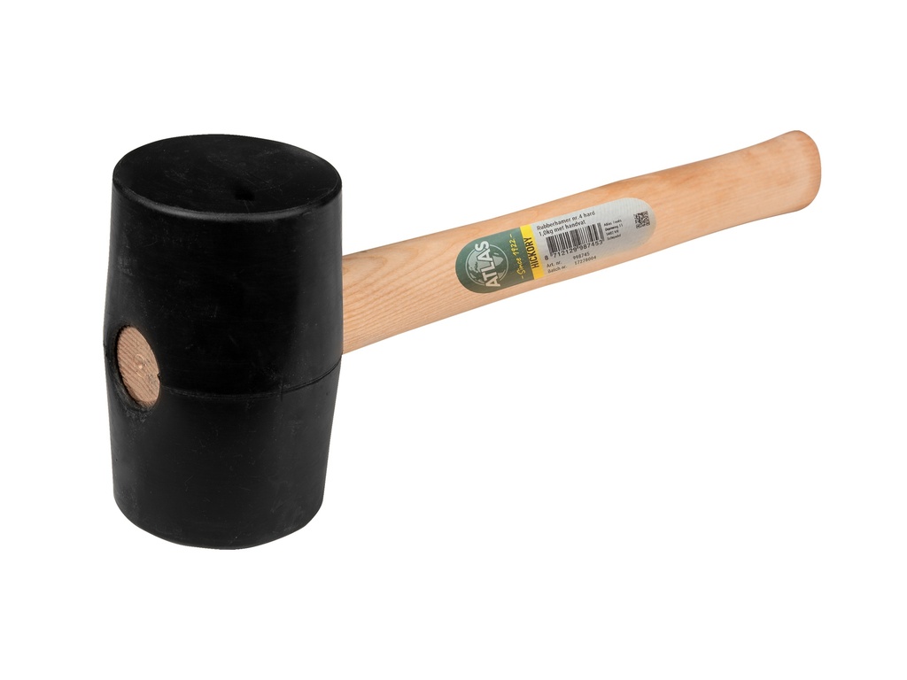 Rubberhamer ATLAS nr. 4 hard 90 shore, 1.0 kg Ø 90 x 140 mm, met ESSEN steel