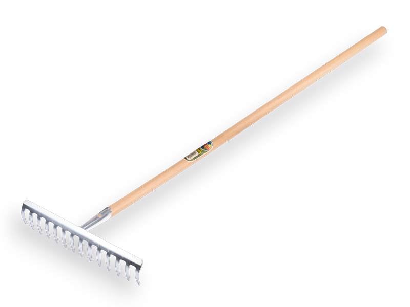 Tuinhark verzinkt met 14 gebogen tanden, met IKAPE steel 150 x 2,8 cm. FSC 100%