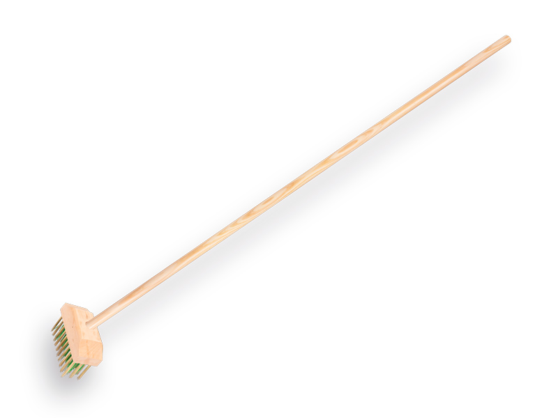 Unkrautbürste ATLAS mit grünem PPN/gehärtetem Stahldraht 14 x 6 cm, mit IKAPE Stiel 150 x 2,8 cm. FSC 100%