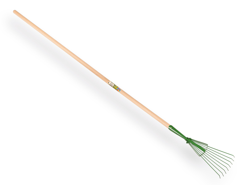 Laubrechen PROFI-Plus, 8 runde Zinken, Federstahl, mit IKAPE-Stiel 150 x 2,8 cm. FSC 100%