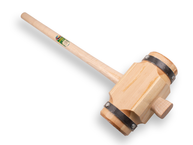 [650800] Maillet a poteaux - maillet pour poteaux ATLAS rond, laminé en bois de frêne, anneaux en acier, manche ovale 100 cm