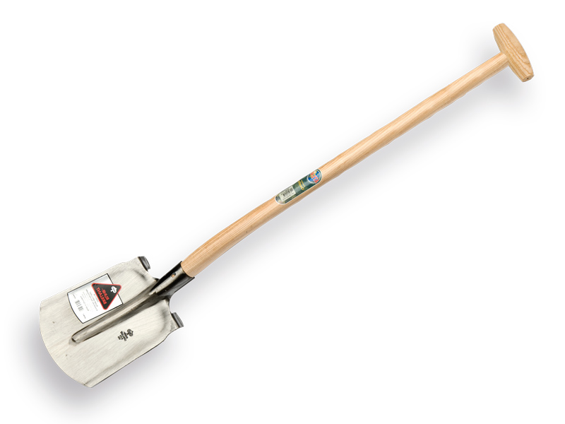 [700229] Flachrandschaufel RUHR BRILLANT 1/4 000 poliert, mit Tritt und ATLAS Schaufelstiel 95 cm gebogen, FSC 100%