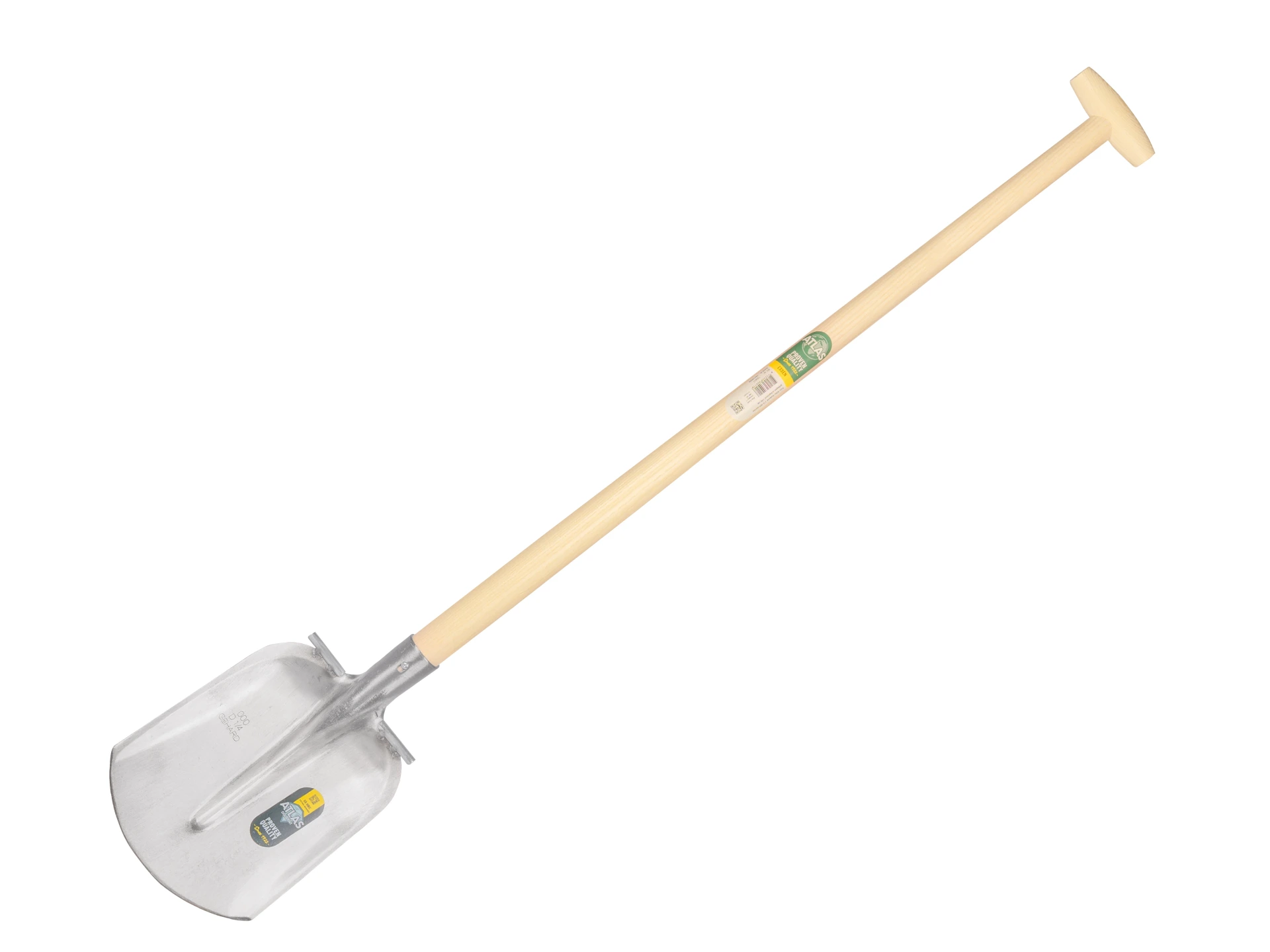 [735411] Flachrandschaufel ATLAS DIAMANT 1/4 000 gehärtet, poliert, runder Tritt, mit ATLAS Schaufelstiel 100 cm gebogen, FSC 100%