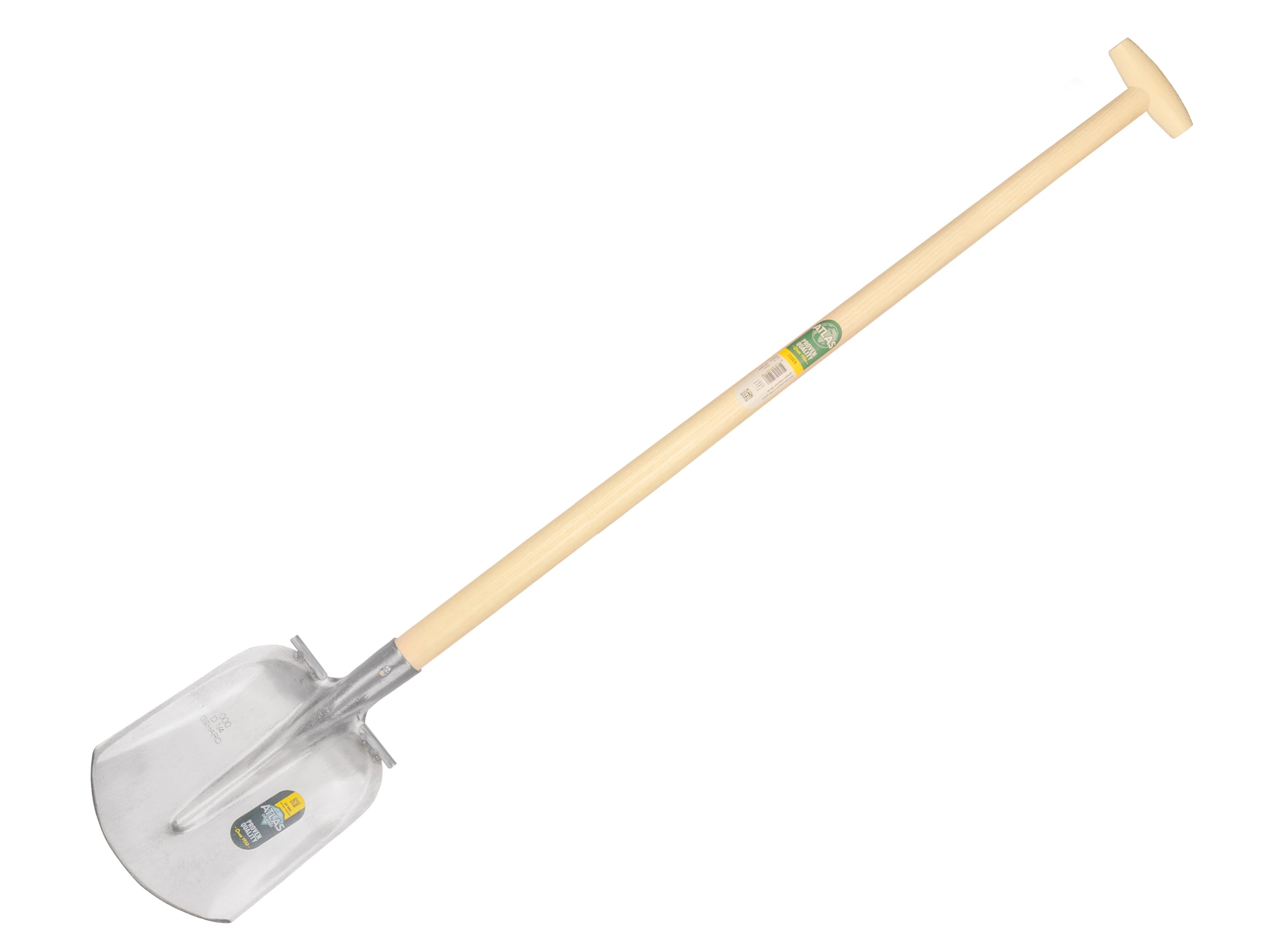 [735412] Flachrandschaufel ATLAS DIAMANT 1/4 000 gehärtet, poliert, runder Tritt, mit ATLAS Schaufelstiel 110 cm gebogen, FSC 100%
