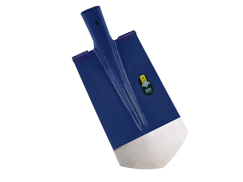 [755776] Pelle pose câble ATLAS DIAMANT 16 cm 3/4 bleu, partie inférieure pointue, repose-pieds ronds, trempé et poli, sans manche