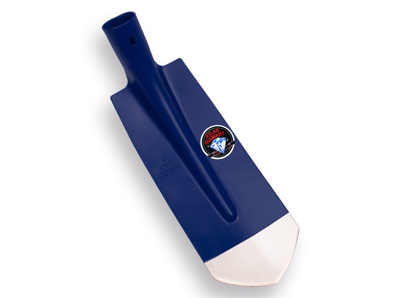 Pelle pose câble ATLAS DIAMANT 11,5 cm 3/4 bleu, extrémité inférieure piquet de sol, trempé et poli, sans manche