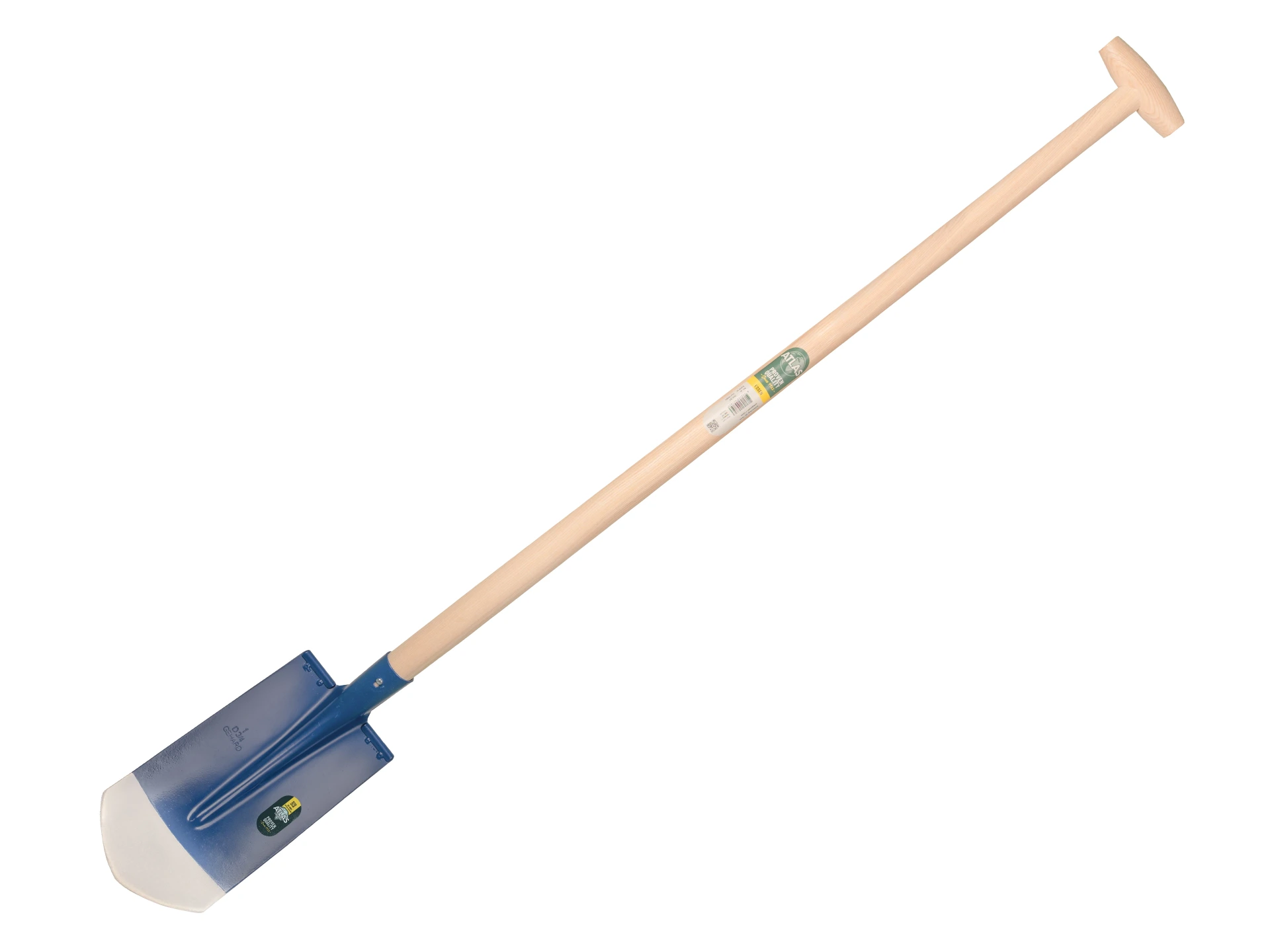 [755782] Pelle pose câble ATLAS DIAMANT 16 cm 3/4 bleu, bas pointu, repose-pieds ronds, avec manche de pelle ATLAS 110 cm, FSC 100%