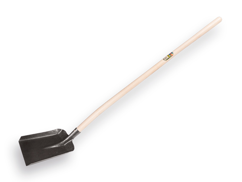 Stable shovel ATLAS no. 5 clear lacquered, 26 x 34 cm, with ATLAS shovel handle 130 cm bent