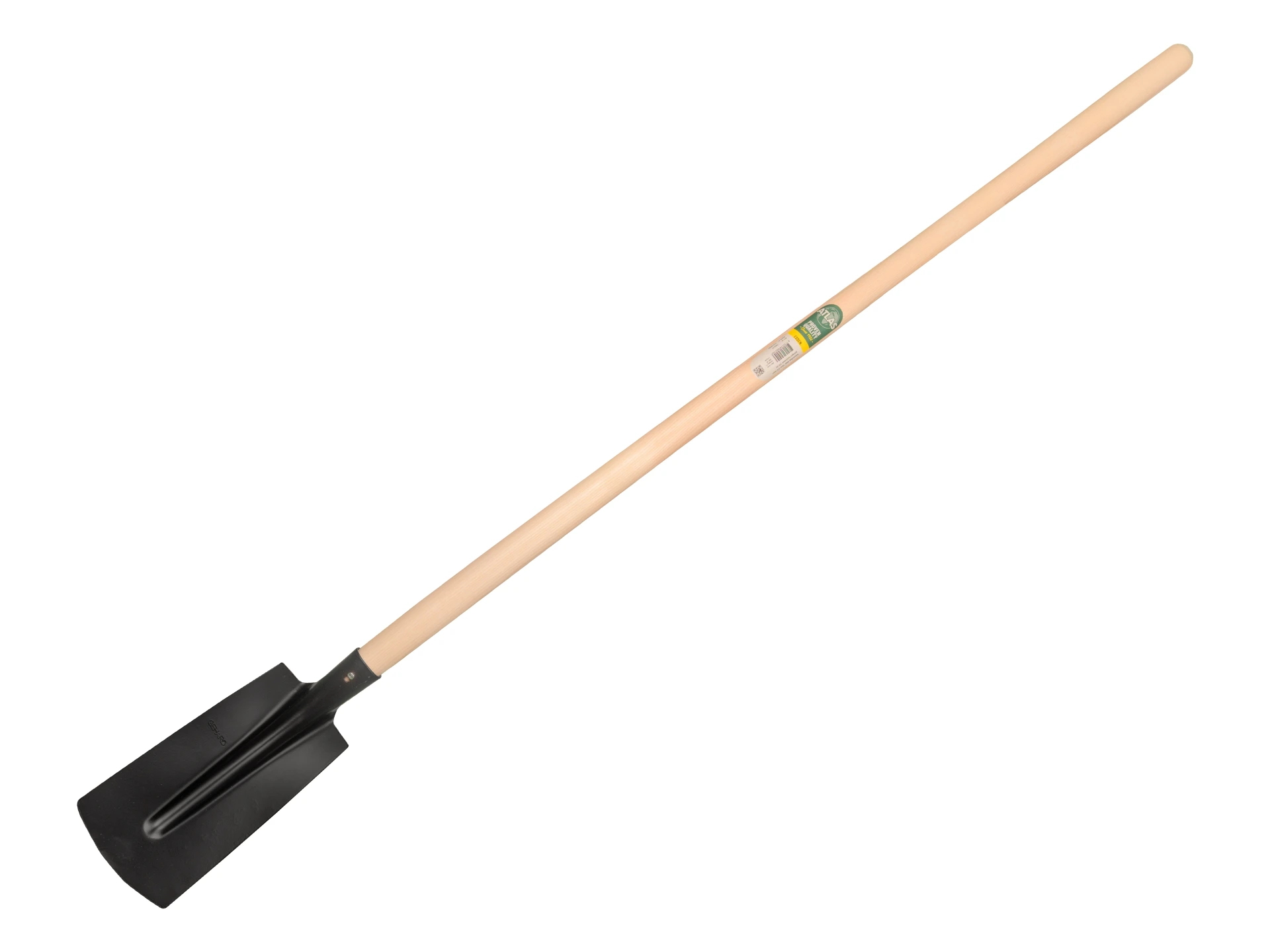 Pelle pose câble ATLAS 14 cm 3/4 noir, dessous droit, extra trempé, avec manche de pelle ATLAS 130 cm, FSC 100%