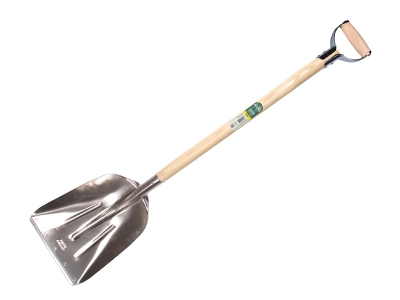 [790163] Grain shovel OFFNER aluminium with wear strip and ATLAS metal D-handle 95 cm bent, FSC 100%