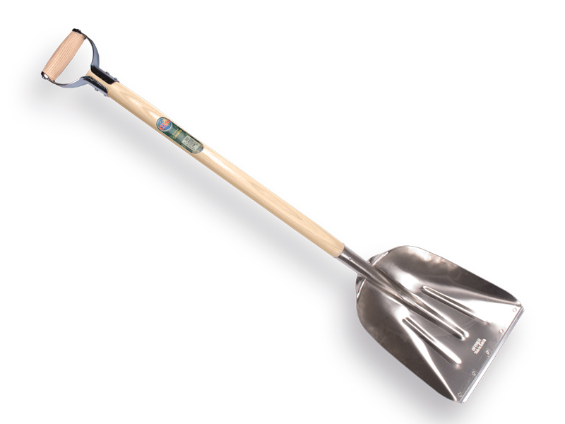 [790163] Pelle à grain OFFNER aluminium avec bande d’usure et ATLAS manche à poignée en D métallique 95 cm courbé, FSC 100%