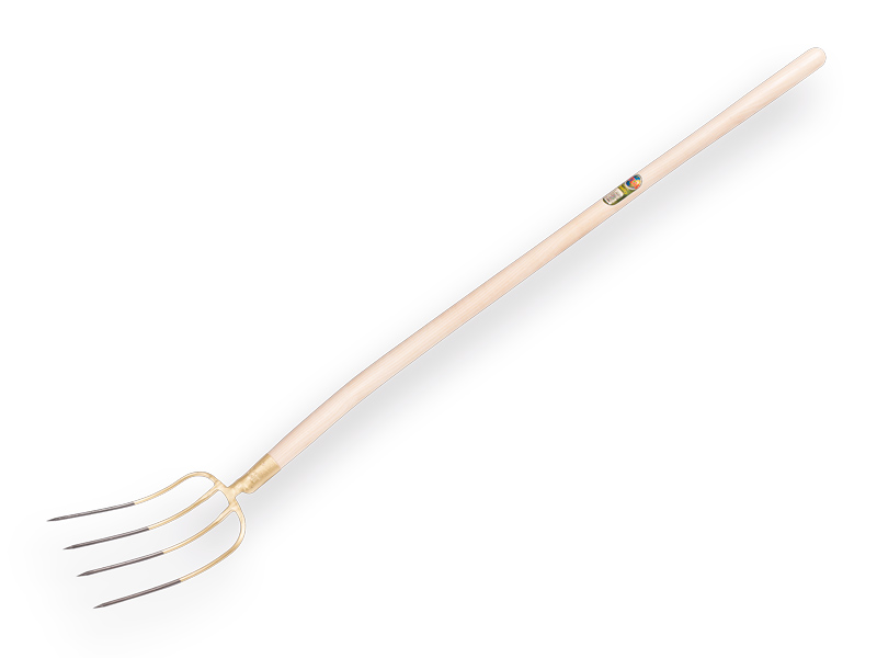 [811130] Manure Fork OFFNER 4-prong bronze with socket and ATLAS shovel handle 130 cm, FSC 100%