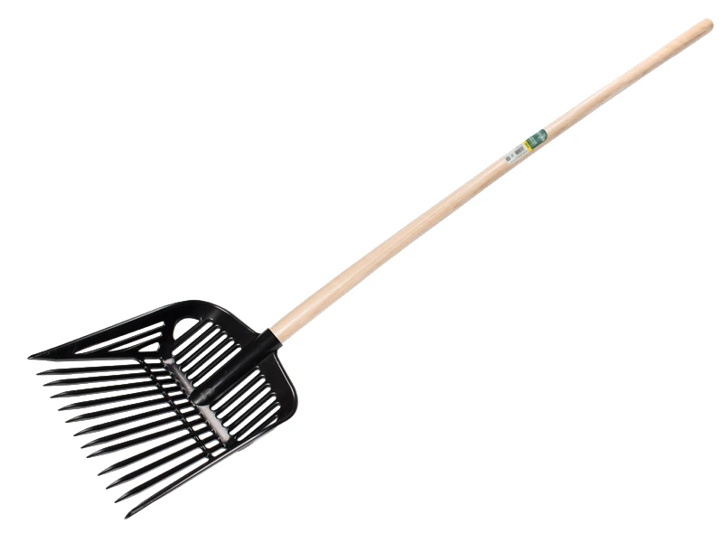 [827025] Fourche à fumier ATLAS en plastique noir avec manche de pelle en bois de frêne 130 cm courbé