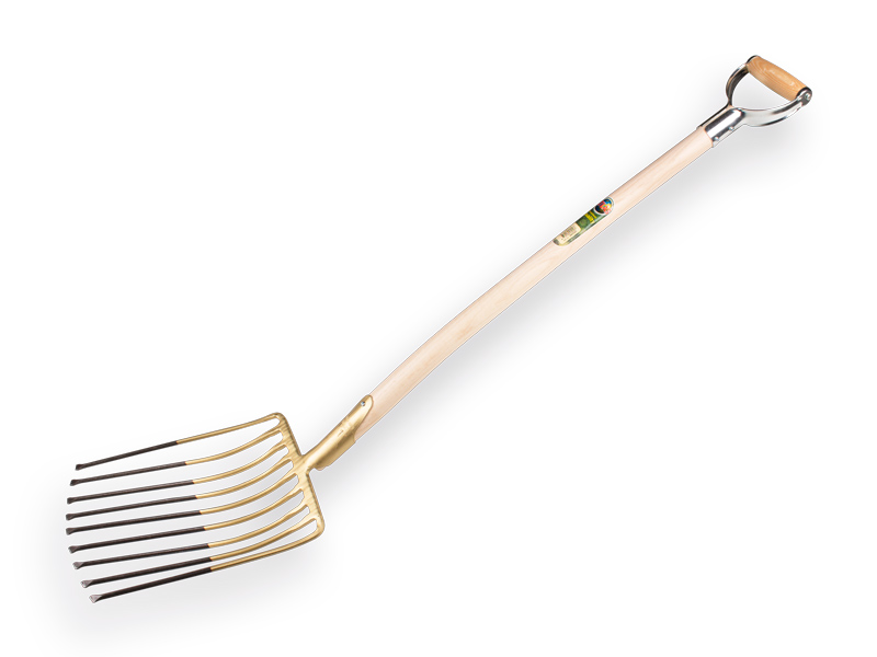 [840920] Fourche à gravats OFFNER 9 dents 26,5 cm avec douille de manche et ATLAS manche à poignée en D métallique 95 cm