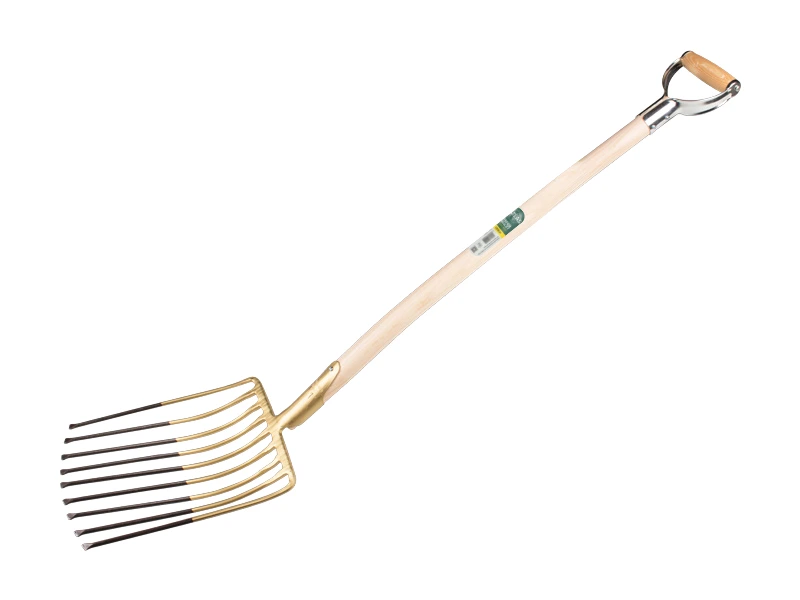 [840920] Fourche à gravats OFFNER 9 dents 26,5 cm avec douille de manche et ATLAS manche à poignée en D métallique 95 cm