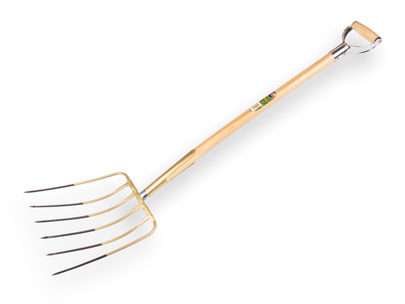 [842015] Fourche à maïs OFFNER 6 dents 32 cm avec tige, bague à ressort et manche à poignée en D métallique ATLAS 95 cm