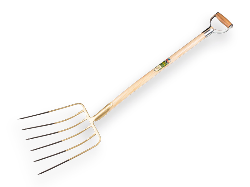 [842022] Fourche à maïs OFFNER 6 dents 32 cm avec douille de manche et ATLAS manche à poignée en D métallique 95 cm