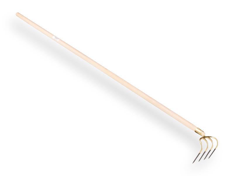 [844410] Manure hook OFFNER 4-tine, long tines 21 cm, with socket and tapered ATLAS handle 180 cm, FSC 100%