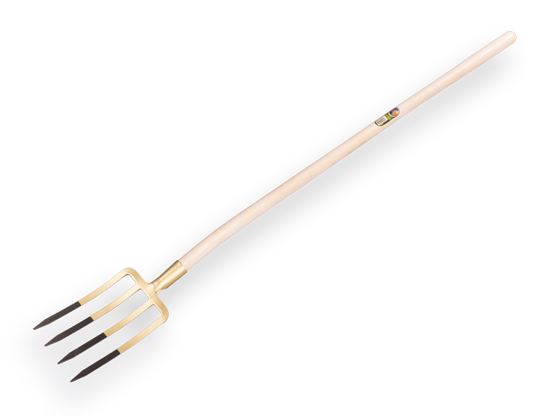 [862012] Fourche bêche OFFNER 4 dents bronze, avec douille et manche de pelle ATLAS 130 cm, FSC 100%