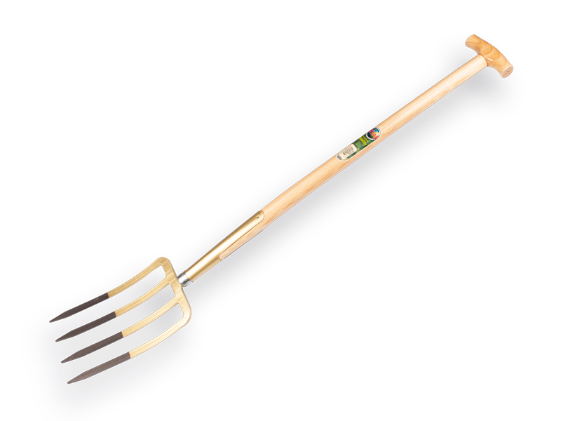 [862120] Digging fork OFFNER 4-prong bronze, with socket and ATLAS T-handle 90 cm