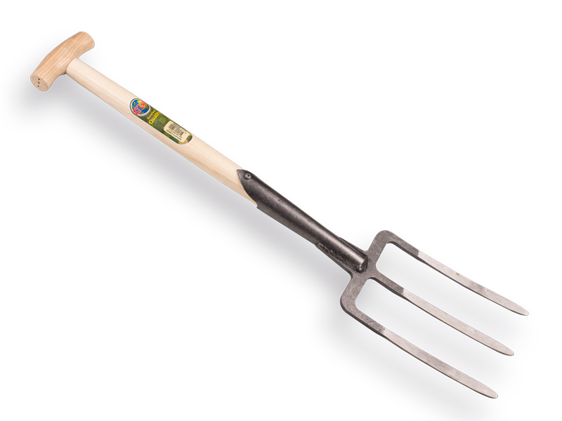 Fourche bêche De WIT 3 dents à double ressort et manche de bêche en T ATLAS 50 cm