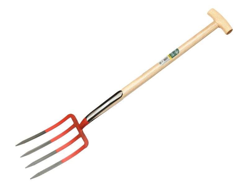 [865855] Digging fork OFFNER 4-tine red, with double spring and ATLAS T-handle 90 cm