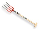 Fourche bêche OFFNER 4 dents rouge, avec double ressort et manche de bêche en T ATLAS 90 cm