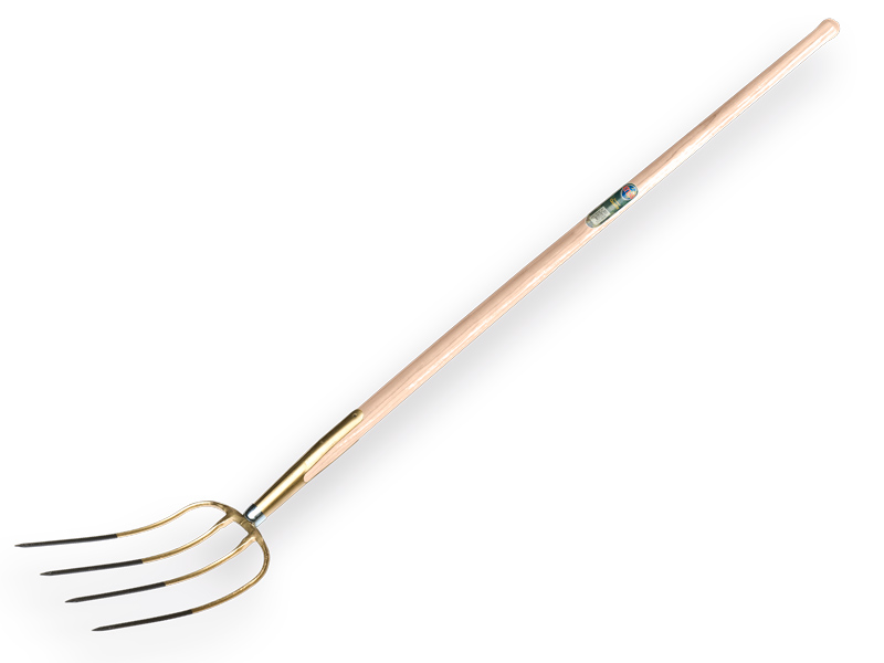 [911072] Fourche à fumier OFFNER 4 dents bronze, avec manche boule ATLAS 135 cm