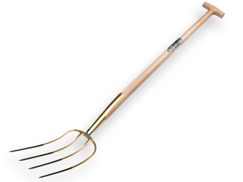 [911074] Fourche à fumier OFFNER 4 dents bronze, avec manche de bêche en T ATLAS 100 cm