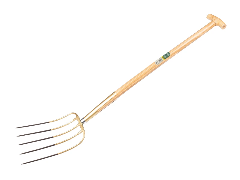 [911075] Manure fork OFFNER 5-tine bronze, with ATLAS T-handle 90 cm