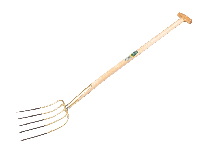 [911078] Manure fork OFFNER 5-tine bronze, with ATLAS T-handle 100 cm
