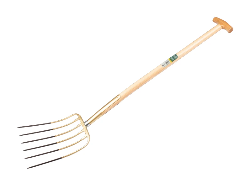 [911080] Manure fork OFFNER 6-tine bronze, with ATLAS T-handle 90 cm