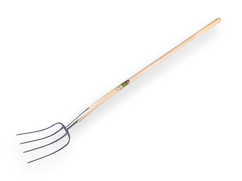 [911180] Fourche à fumier ATLAS 4 dents bleue, avec manche boulle en bois de frêne de 135 cm