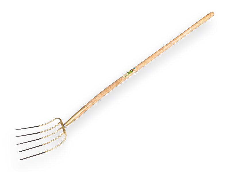 [915250] Fourche à fumier OFFNER 5 dents bronze, avec manche boule ATLAS 135 cm
