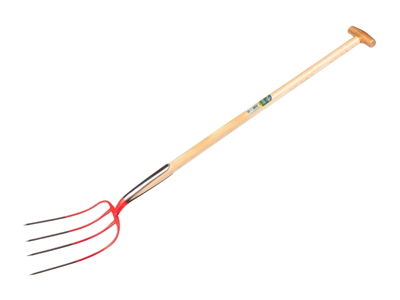 [916401] Manure fork OFFNER 4-tine red, with double spring and ATLAS T-handle 105 cm