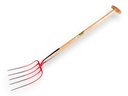 Manure fork OFFNER 5-prong red, with double spring and ATLAS T-handle 90 cm