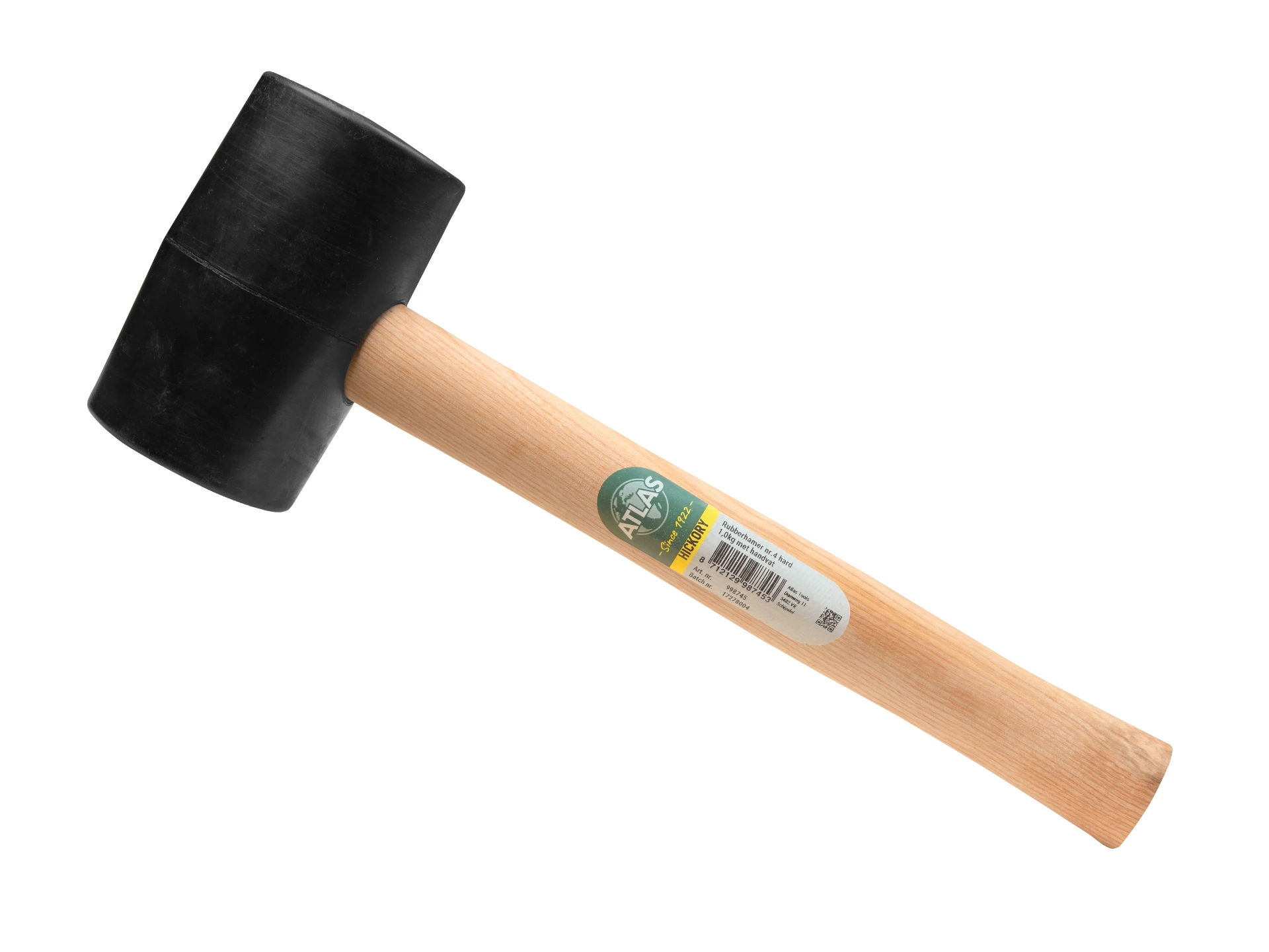 [998745] Maillet en caoutchouc ATLAS n° 4 dur 90 shore, 1,0 kg Ø 90 x 140 mm, avec manche en bois de frêne