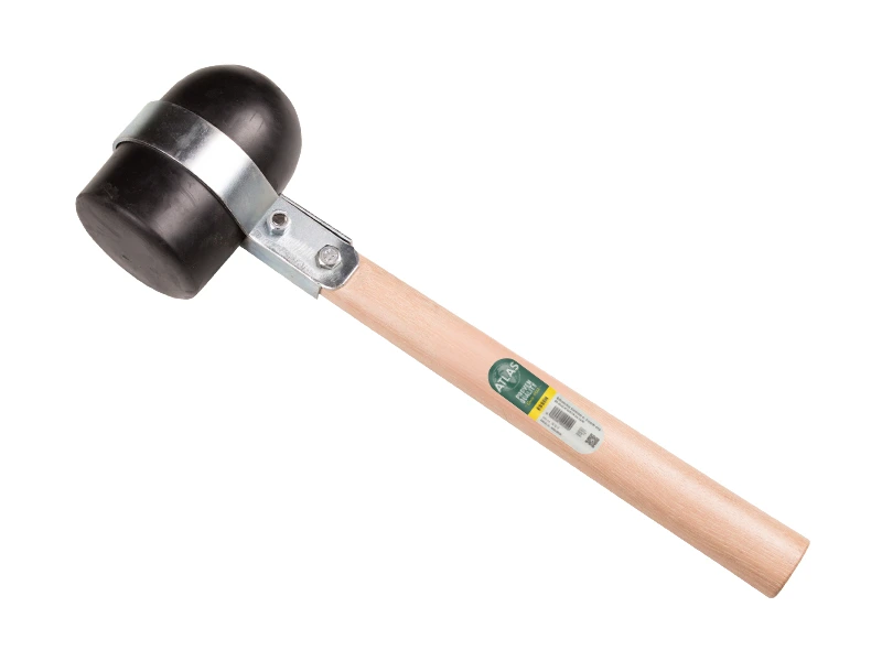 [998800] Rubber Mallet ATLAS Rotterdams, soft 70 shore, with hole and bracket, with HICKORY handle