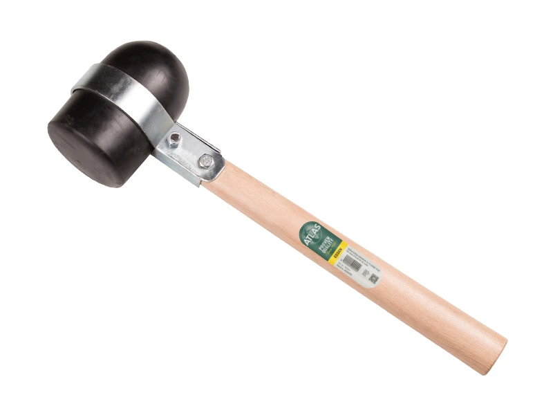 [998810] Rubber mallet ATLAS Rotterdams, soft 70 shore, without hole, with bracket and HICKORY handle