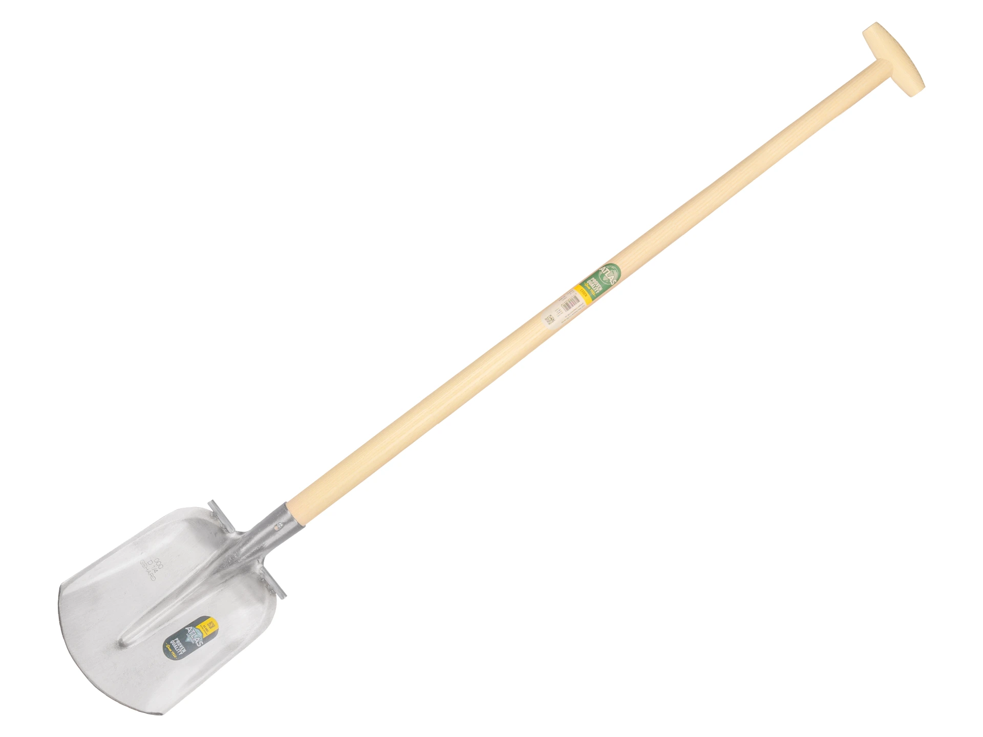 [735414] Flachrandschaufel ATLAS DIAMANT 1/4 000 gehärtet, poliert, runder Tritt, mit ATLAS Schaufelstiel 120 cm gebogen, FSC 100%