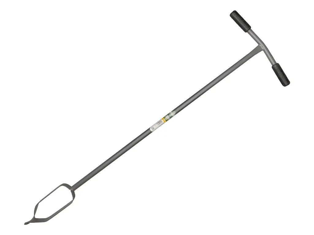 [1020727] Grondboor 10 cm atlas, grijs gelakt, gehard met rubberen handvat, lengte 122 cm