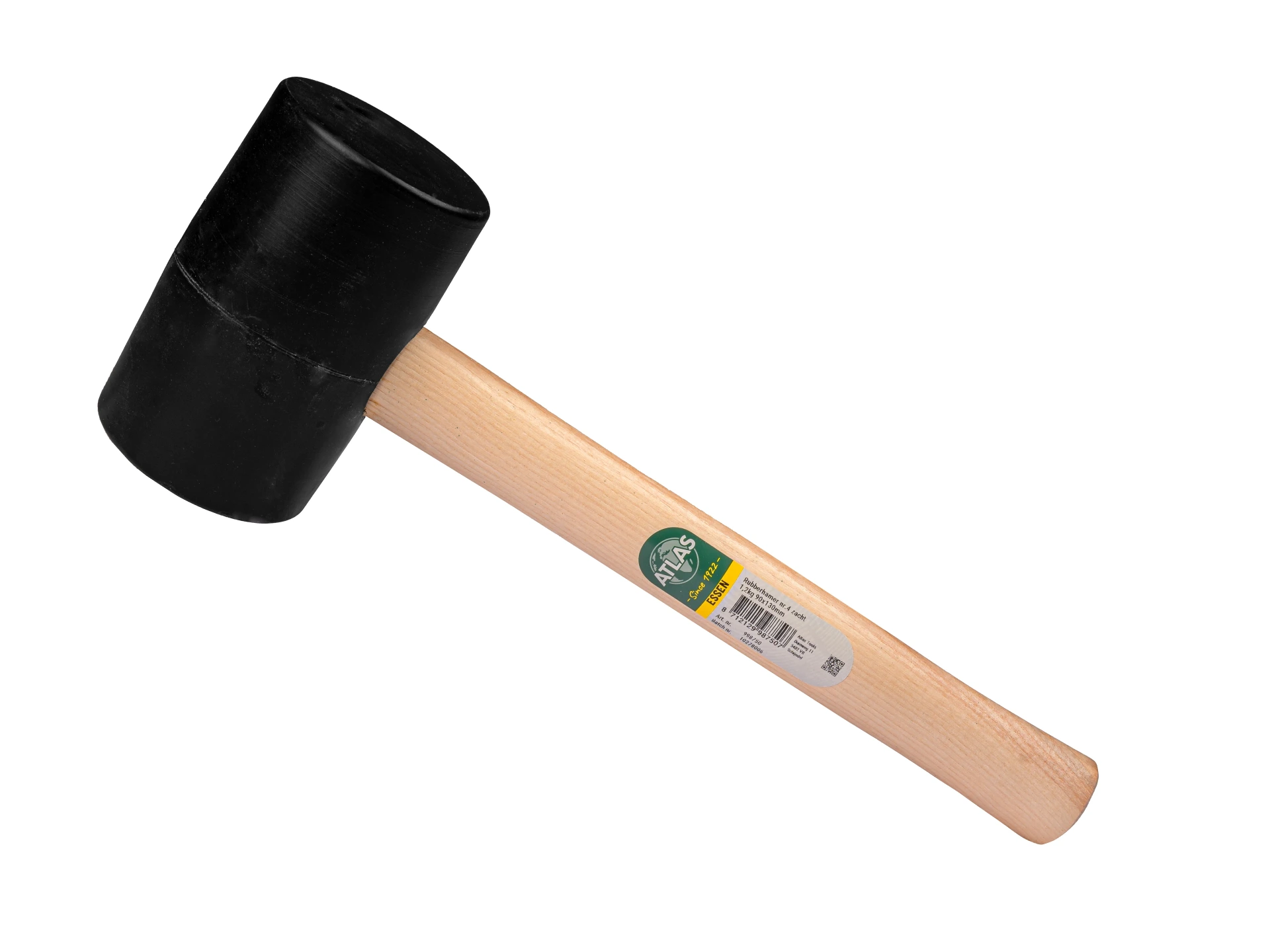 Maillet en caoutchouc ATLAS n° 4 souple 70 shore, 1,2 kg Ø 80 x 130 mm, avec manche en bois de frêne