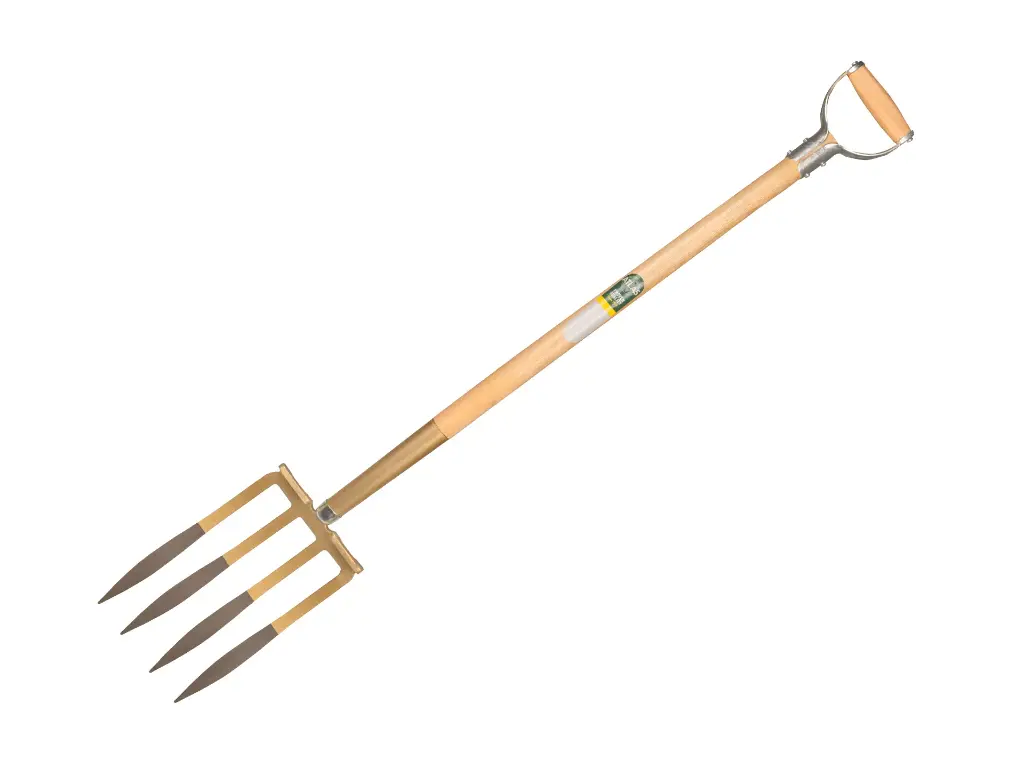 [862008] Digging fork OFFNER 4 tines bronze WITH STEP and ATLAS metal D-handle 95 cm