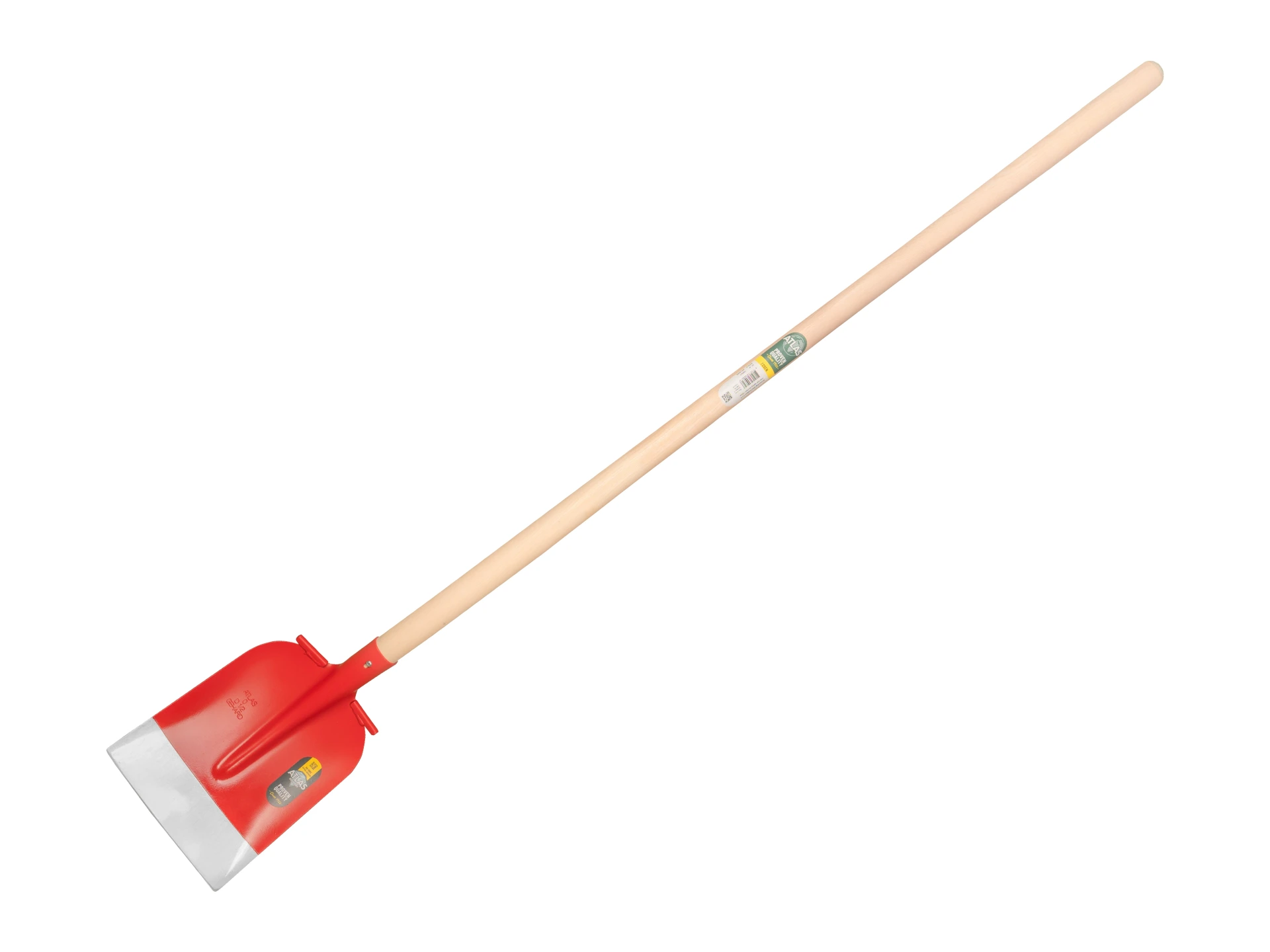 Concrete shovel ATLAS DIAMANT 1/2 0 red, extra hardened, round treads, with ATLAS shovel handle 130 cm bent, FSC 100%