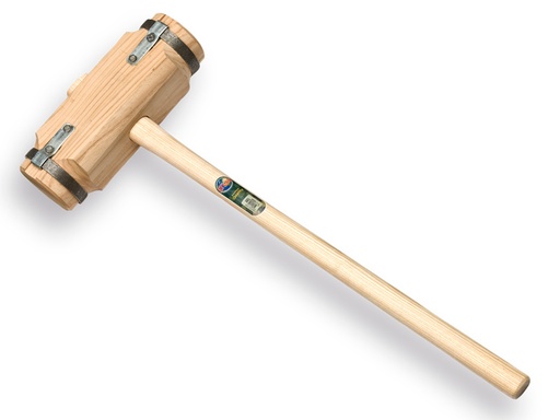 [650820] Maillet a poteaux frison - Maillet pour poteaux ATLAS, bois de frêne laminé, anneaux en acier et ferrures latérales, manche ovale 100 cm
