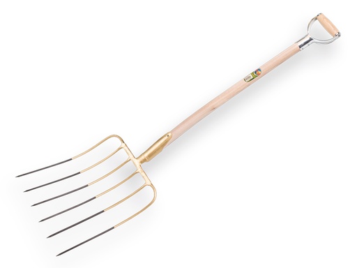 [842016] OFFNER Silogabel 6 Zinken, breite 35 cm, mit Federdülle, Zinkenlänge 43 cm mit YD-Stiel 95 cm gebogen.