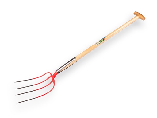 [916400] Manure fork OFFNER 4 tines red, with double spring and ATLAS T-handle 90 cm